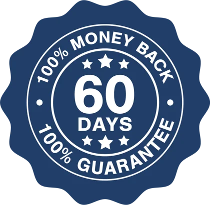 60-day 100% money-back guarantee seal